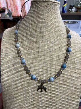 Artisan Multistone Brass Bird Necklace